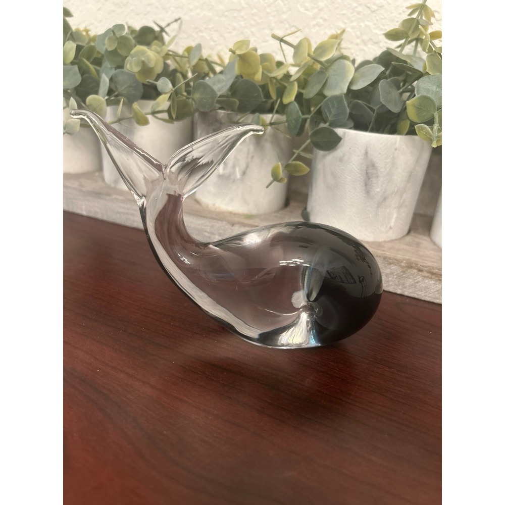 Whale Paperweight Murano Gray Art Glass 6" Vintage Whale Figurine